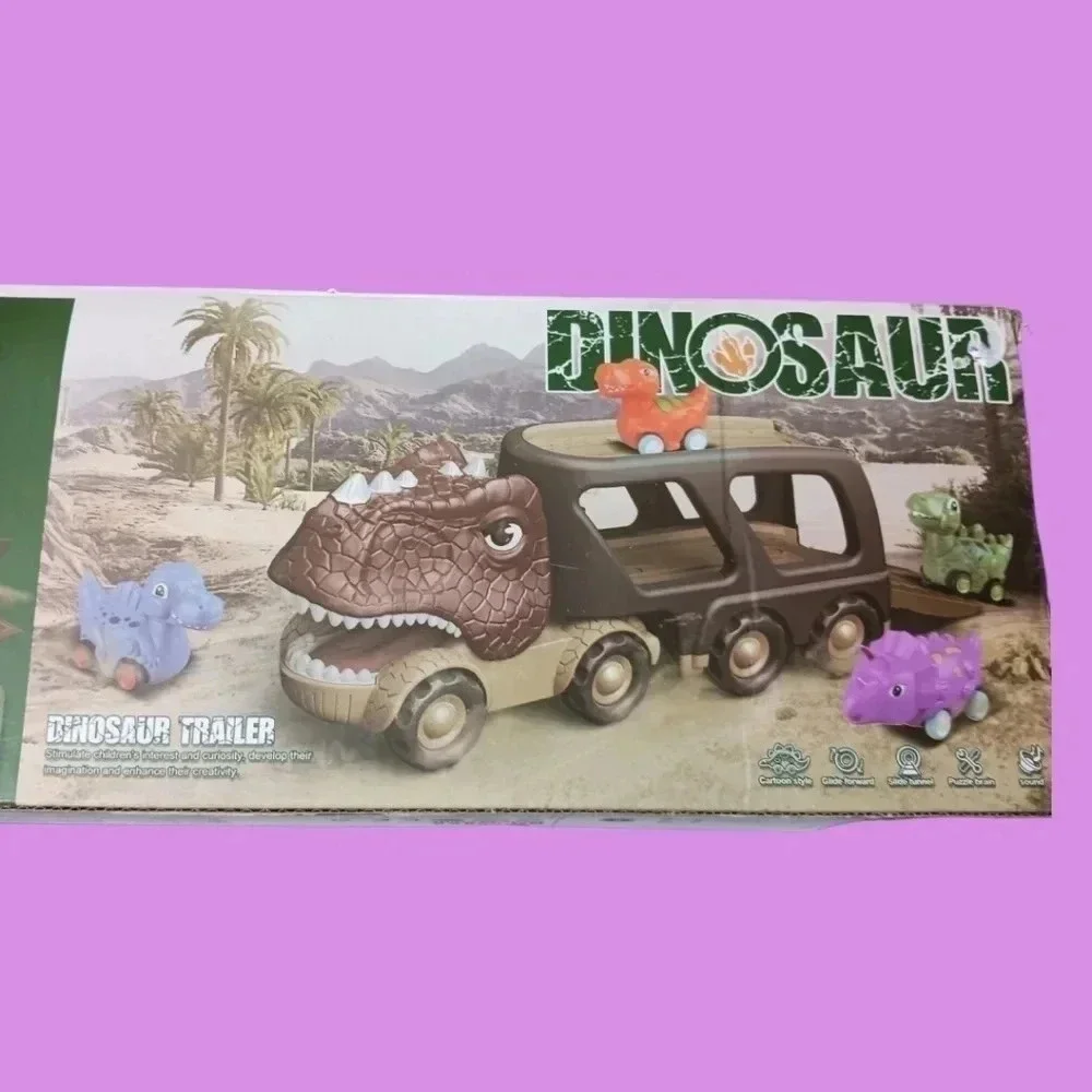 Friction power carrier truck 5 pack small pull back dino car